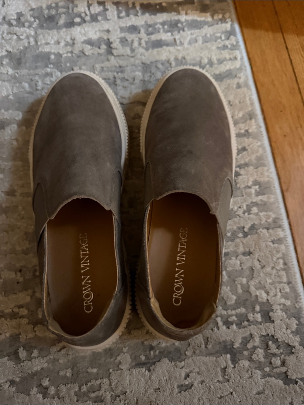 Crown Vintage Grey Suede Platform Slip-On Sneakers with White Sole